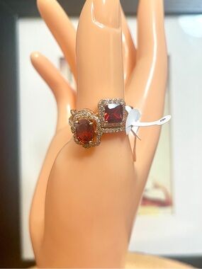 Red Garnet CZ Rose Gold Filled Stacking Rings 2 Piece Set